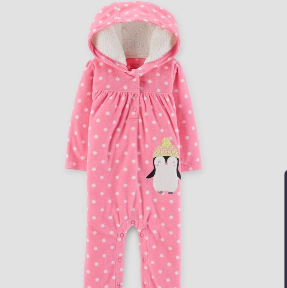 CARTER’S Pink Penguin Fleece Hooded Jumpsuit